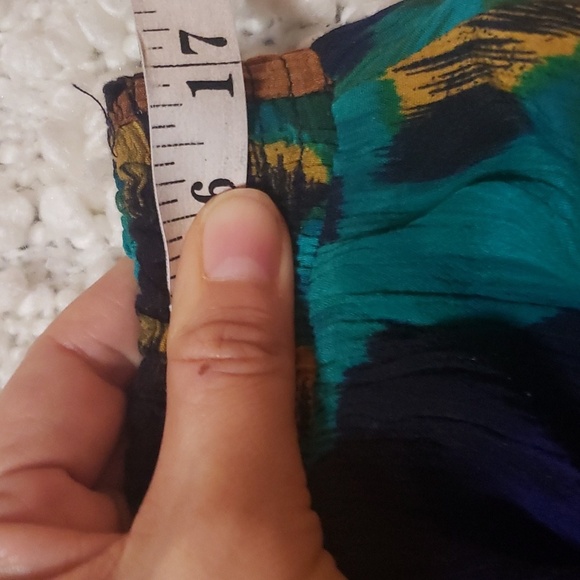 Vintage 80s 2 pc skirt set blue/green/brown/tan - Picture 7 of 8